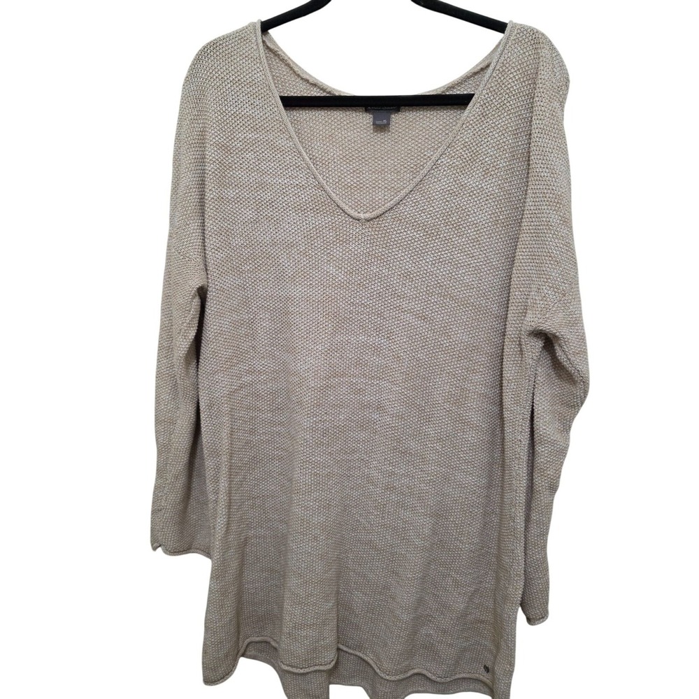 Eddie Baur Women's Beige Knit Fisherman V-Neck Long-Sleeve Sweater Size XL
